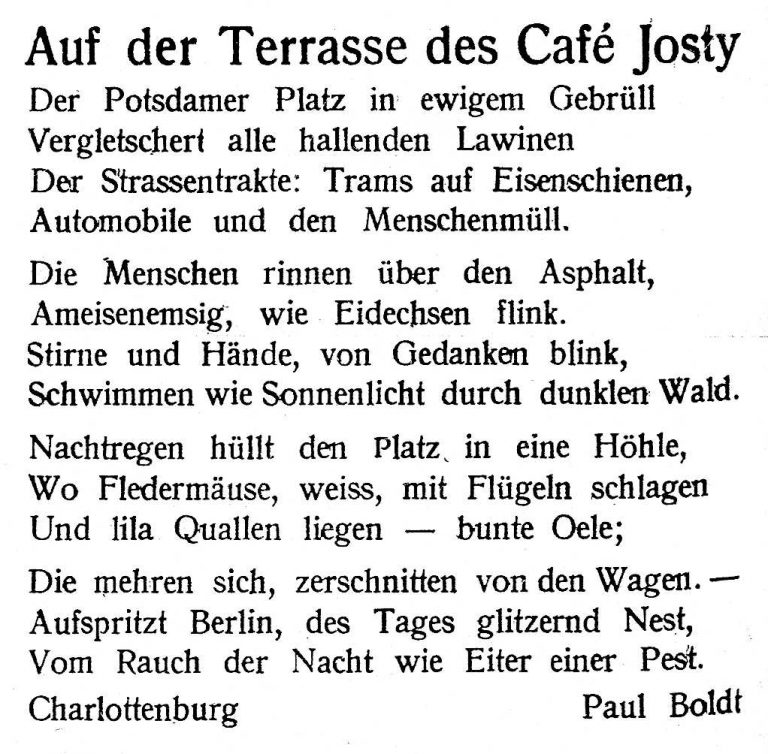 Auf Der Terrasse Des Café Josty Gedicht Analyse Auf der Terrasse des Café Josty – Paul Boldt